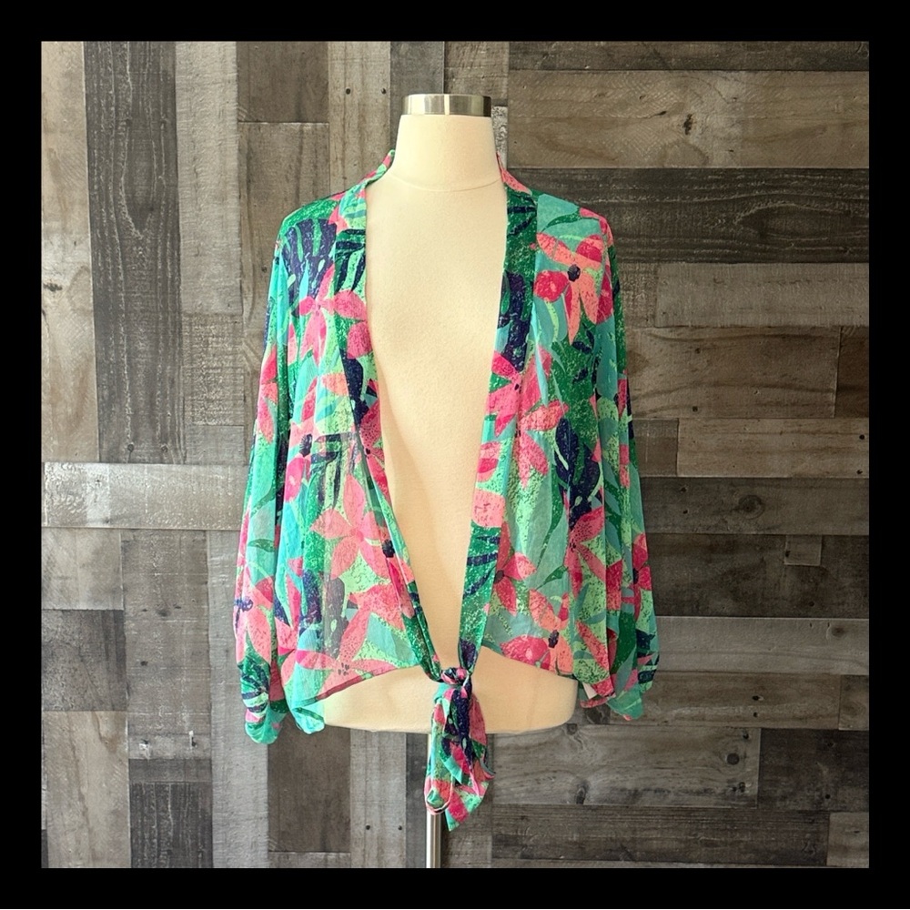 Colleen Lopez kimono top medium tropical floral Hawaiian resortwear island girl